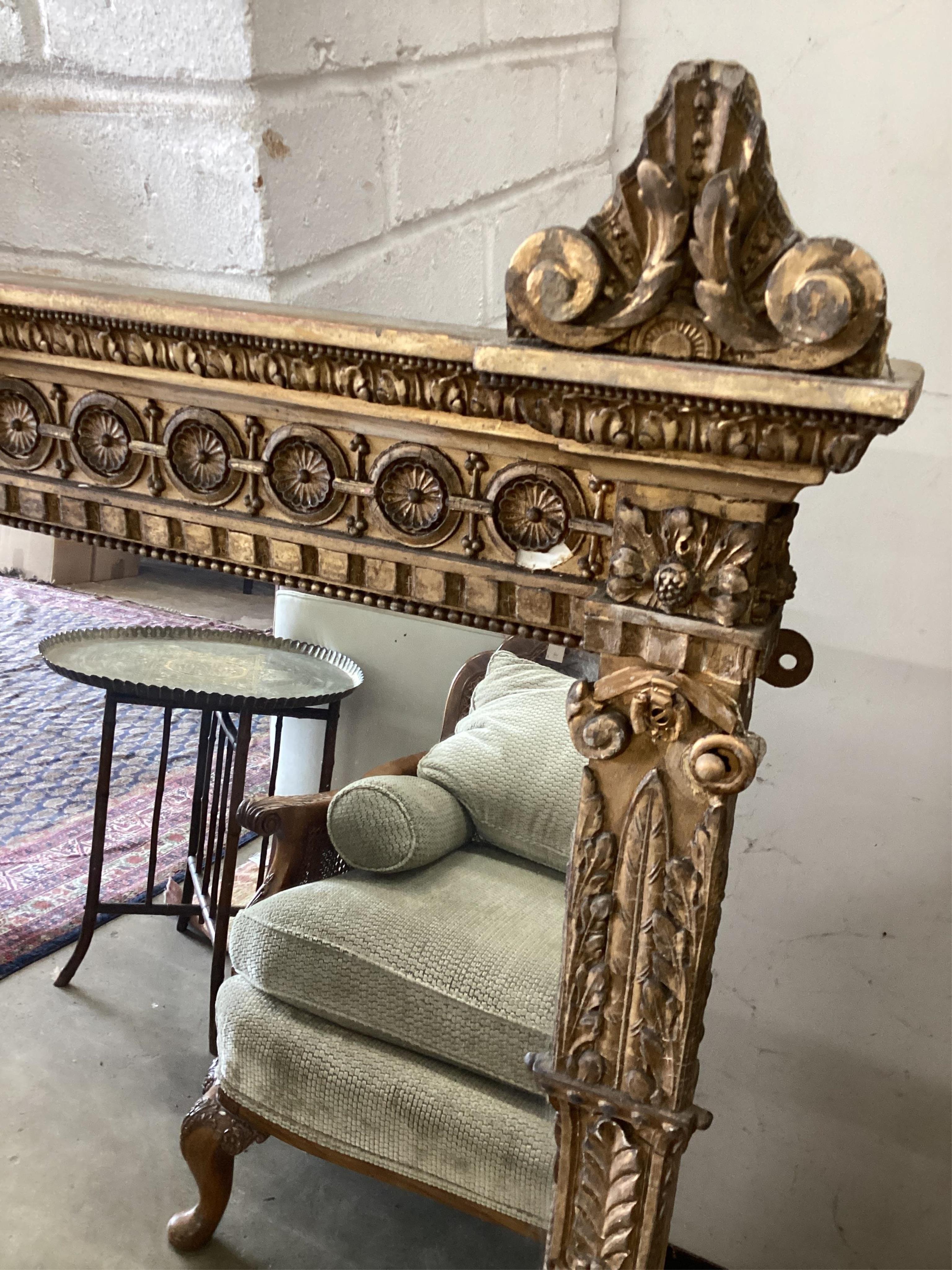 A Victorian giltwood and composition oak overmantel mirror, width 113cm, height 142cm. Condition - poor to fair